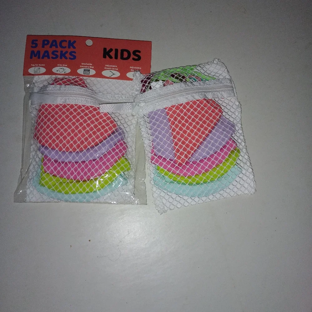 2 packs x 5 Kids Masks Multi-Color Set in washable laundry bag